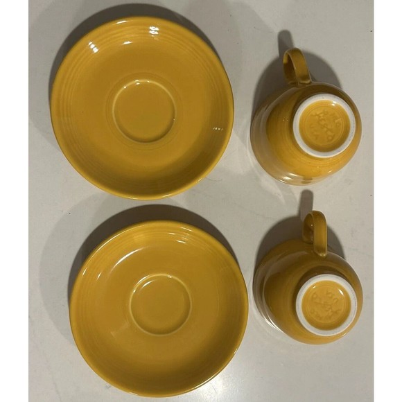 Fiestaware Fiesta Homer Laughlin 4 pc Coffee Tea Cup & Saucer ZZC Mustard Yellow - Picture 4 of 7